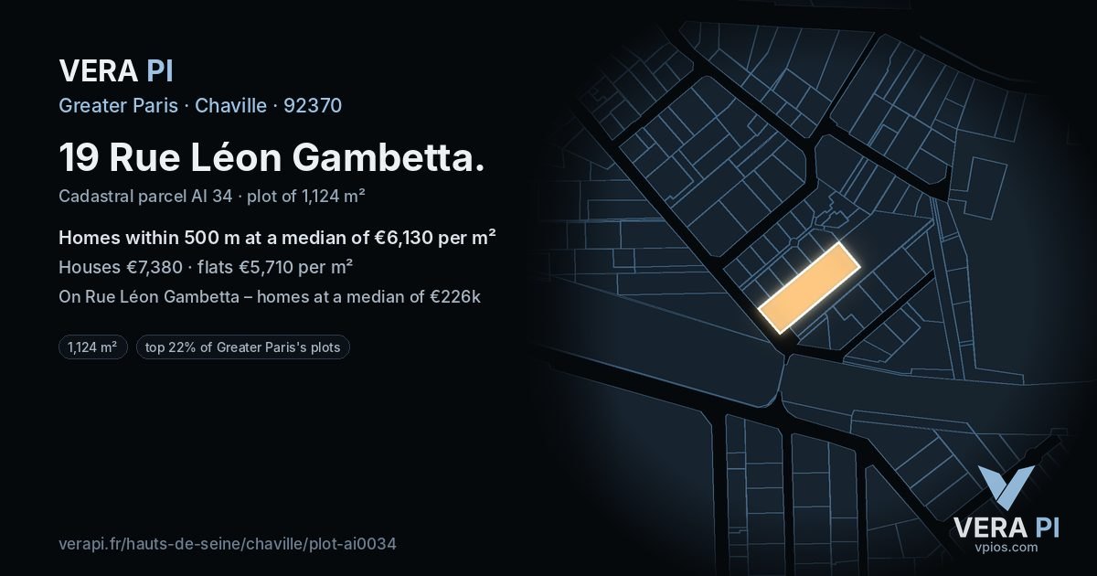 19 Rue Léon Gambetta, Chaville at night – the plot lit, the parcels around coloured by the prices near them