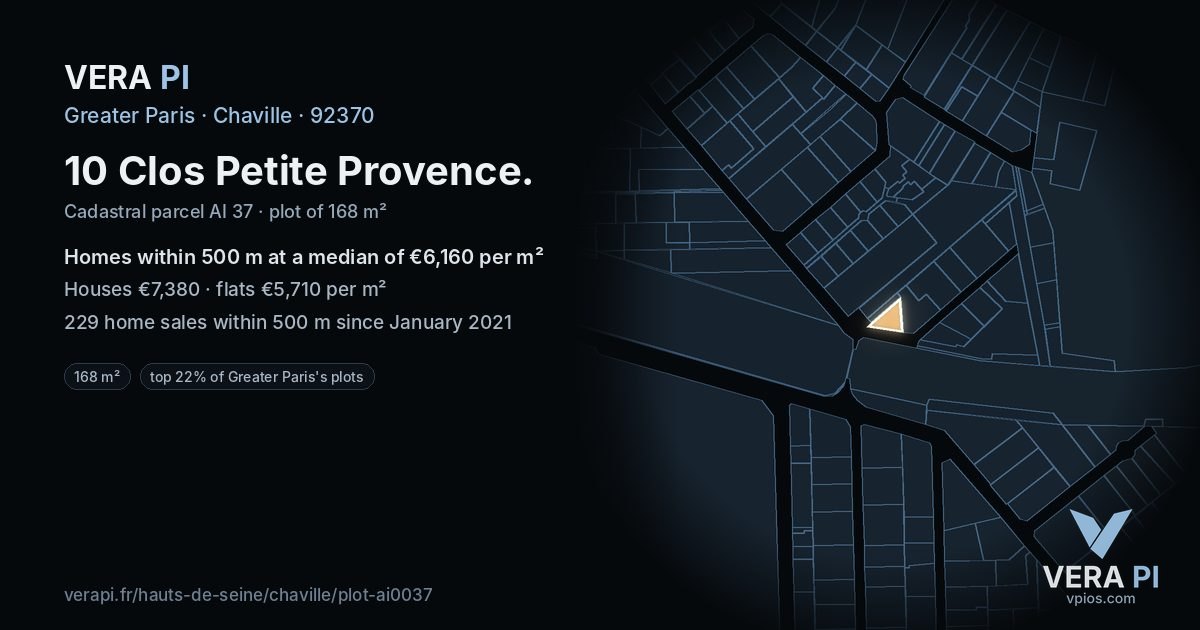 10 Clos Petite Provence, Chaville at night – the plot lit, the parcels around coloured by the prices near them