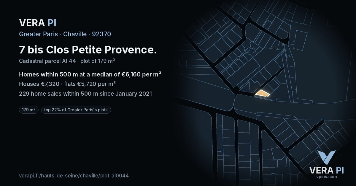7 bis Clos Petite Provence, Chaville at night – the plot lit, the parcels around coloured by the prices near them