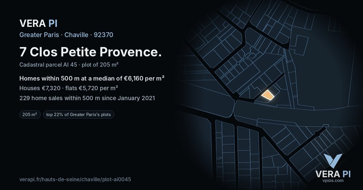 7 Clos Petite Provence, Chaville at night – the plot lit, the parcels around coloured by the prices near them