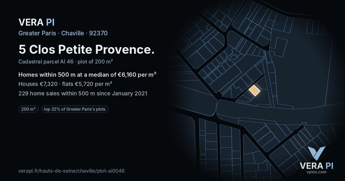 5 Clos Petite Provence, Chaville at night – the plot lit, the parcels around coloured by the prices near them