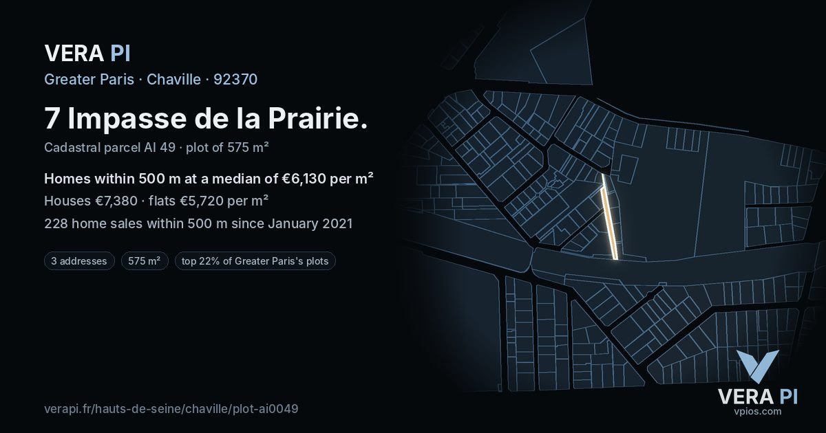 7 Impasse de la Prairie, Chaville at night – the plot lit, the parcels around coloured by the prices near them