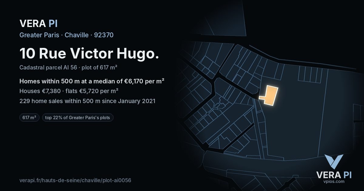 10 Rue Victor Hugo, Chaville at night – the plot lit, the parcels around coloured by the prices near them