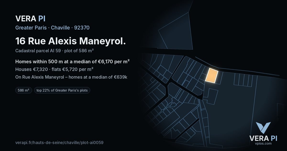 16 Rue Alexis Maneyrol, Chaville at night – the plot lit, the parcels around coloured by the prices near them