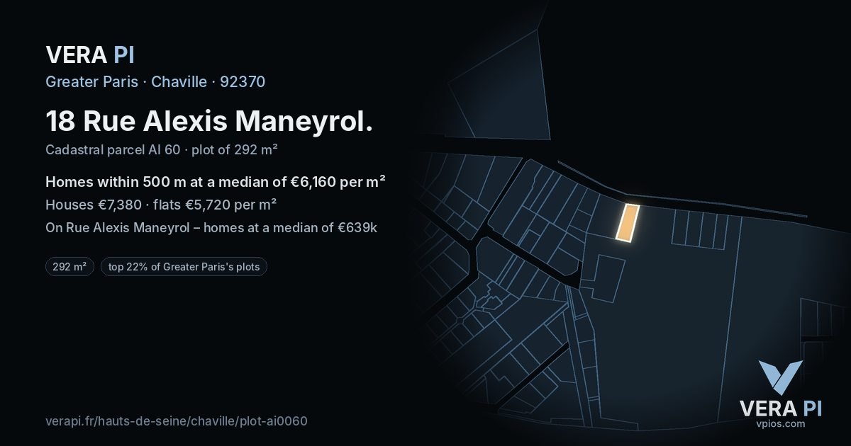 18 Rue Alexis Maneyrol, Chaville at night – the plot lit, the parcels around coloured by the prices near them