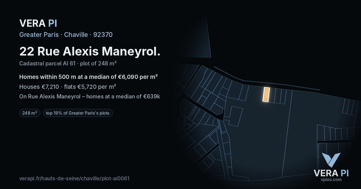 22 Rue Alexis Maneyrol, Chaville at night – the plot lit, the parcels around coloured by the prices near them