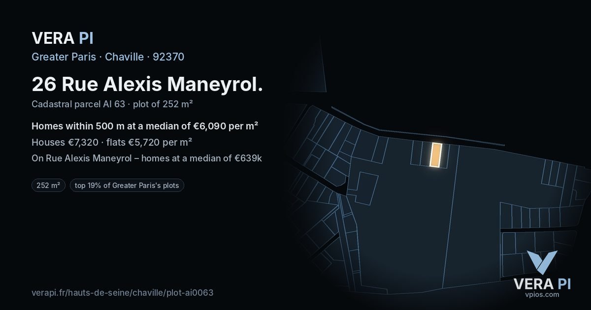 26 Rue Alexis Maneyrol, Chaville at night – the plot lit, the parcels around coloured by the prices near them