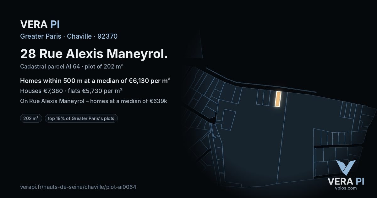 28 Rue Alexis Maneyrol, Chaville at night – the plot lit, the parcels around coloured by the prices near them