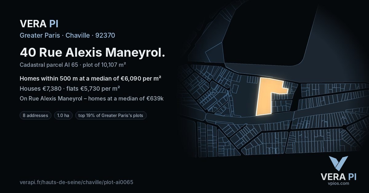 40 Rue Alexis Maneyrol, Chaville at night – the plot lit, the parcels around coloured by the prices near them