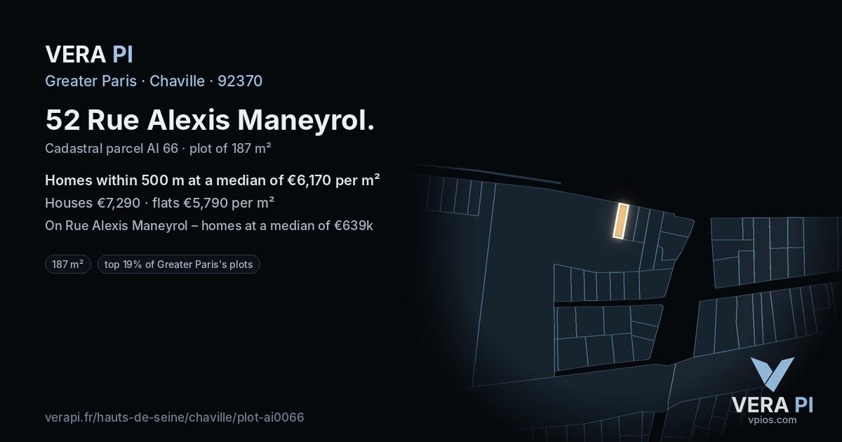 52 Rue Alexis Maneyrol, Chaville at night – the plot lit, the parcels around coloured by the prices near them