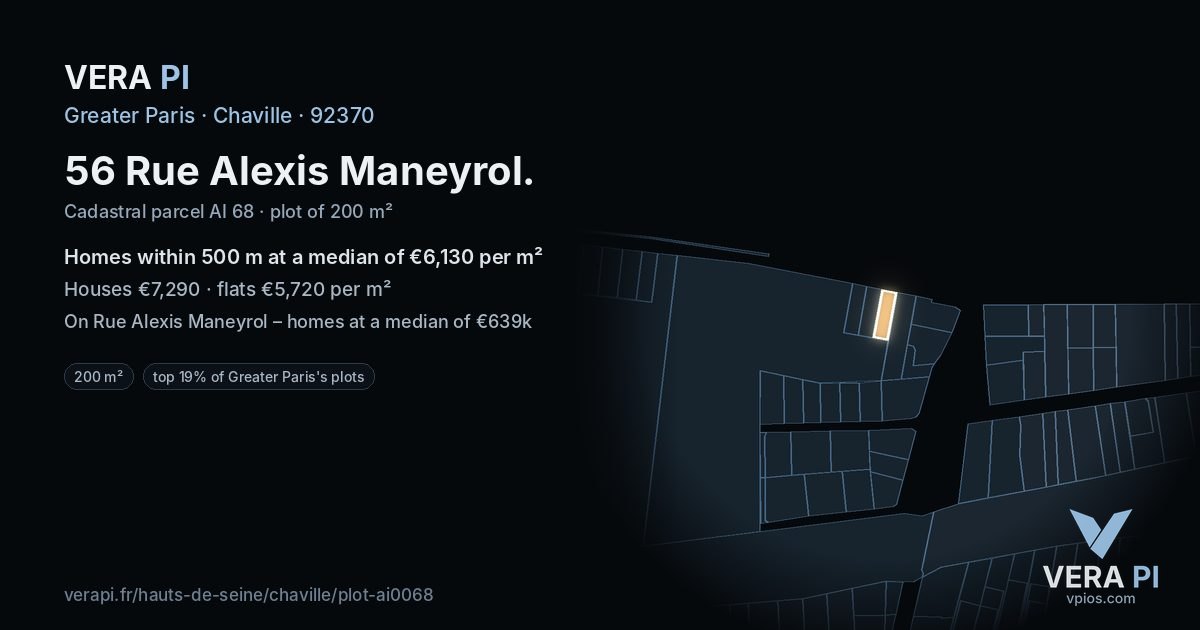 56 Rue Alexis Maneyrol, Chaville at night – the plot lit, the parcels around coloured by the prices near them