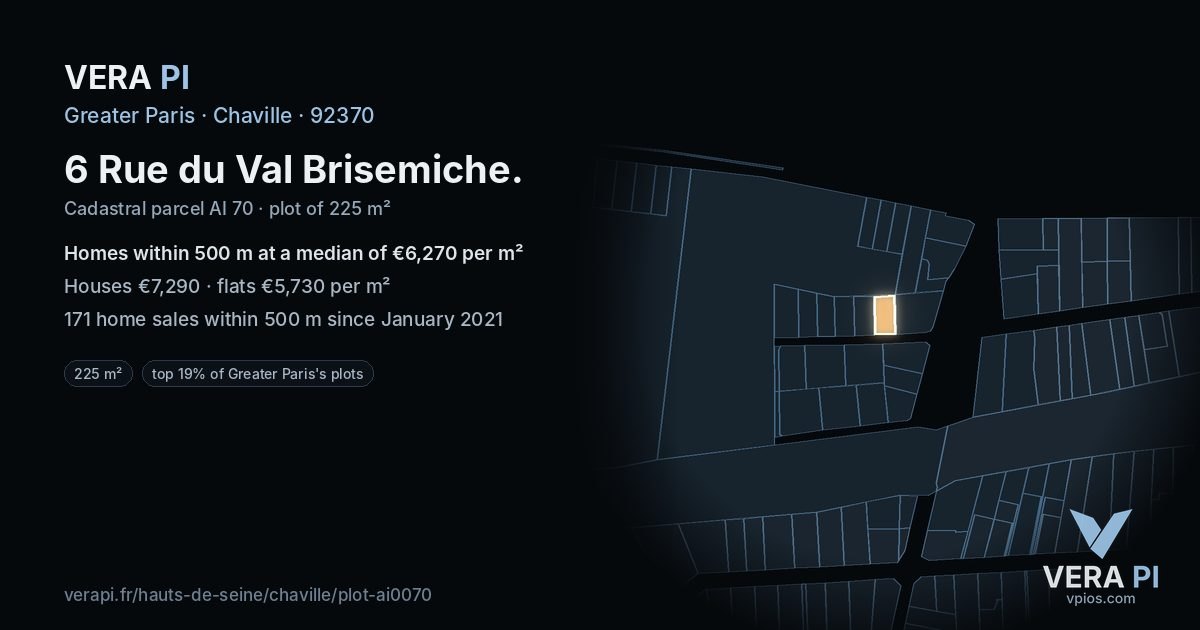 6 Rue du Val Brisemiche, Chaville at night – the plot lit, the parcels around coloured by the prices near them