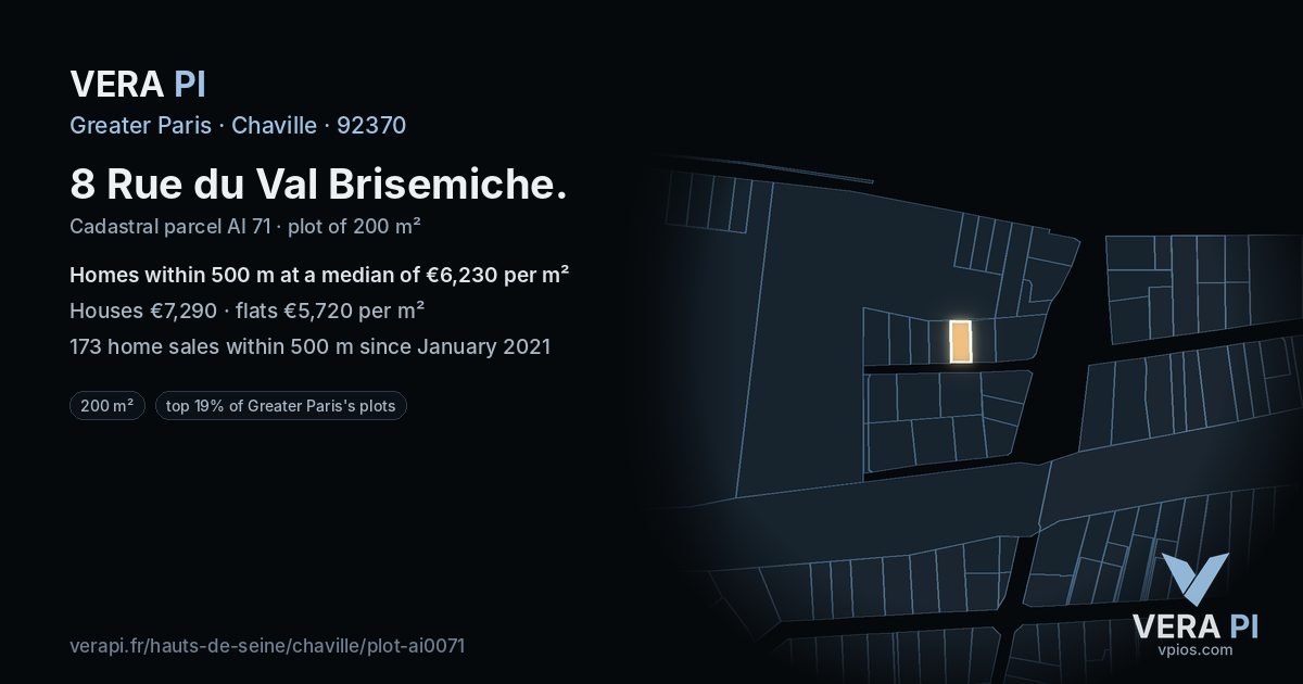 8 Rue du Val Brisemiche, Chaville at night – the plot lit, the parcels around coloured by the prices near them