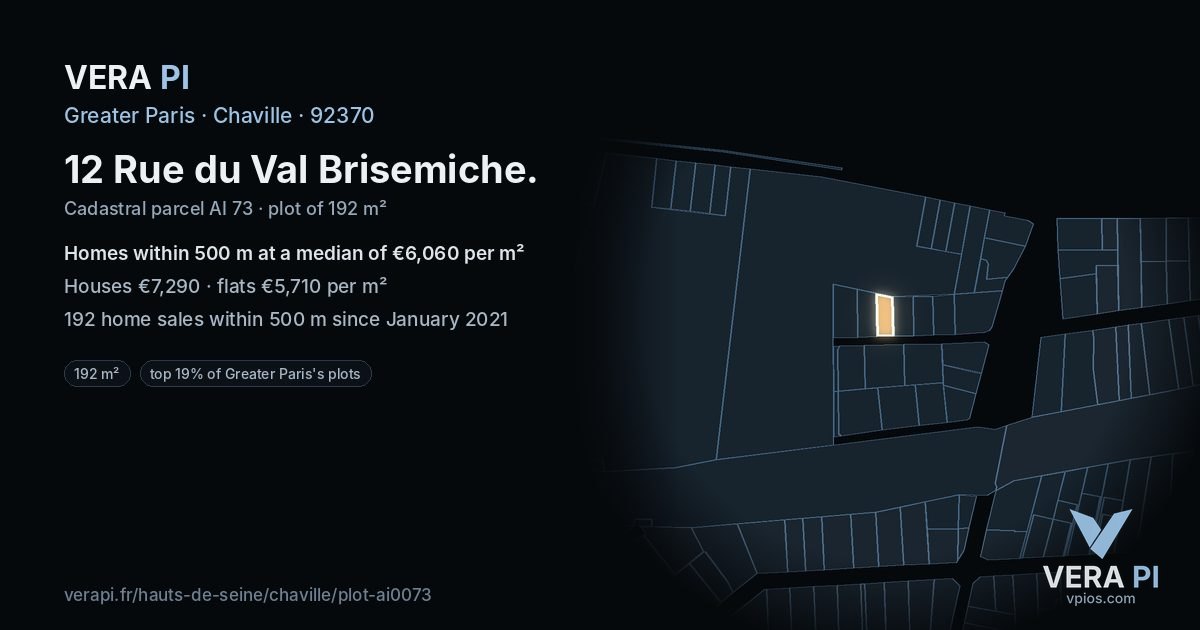 12 Rue du Val Brisemiche, Chaville at night – the plot lit, the parcels around coloured by the prices near them
