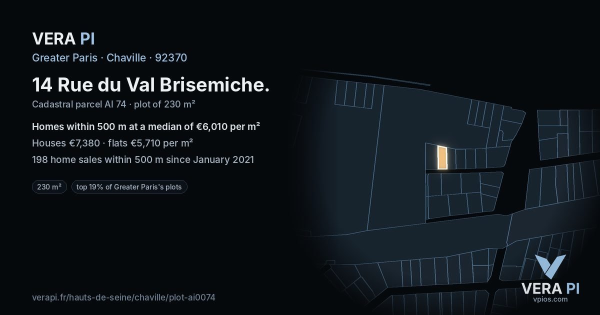 14 Rue du Val Brisemiche, Chaville at night – the plot lit, the parcels around coloured by the prices near them