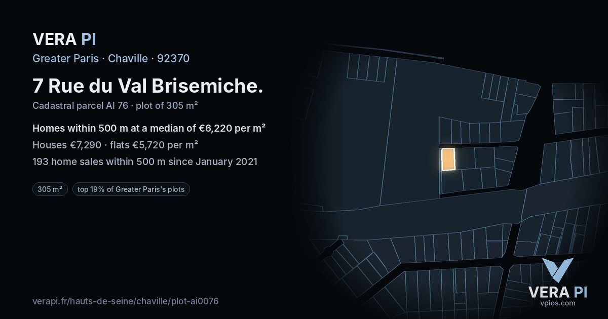 7 Rue du Val Brisemiche, Chaville at night – the plot lit, the parcels around coloured by the prices near them