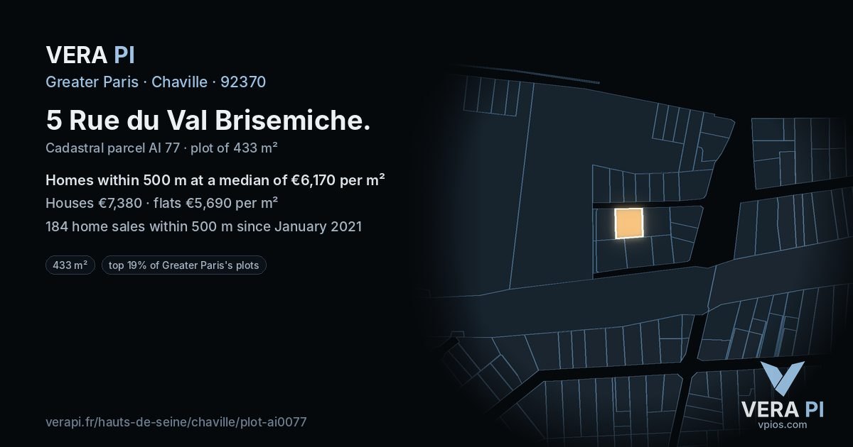 5 Rue du Val Brisemiche, Chaville at night – the plot lit, the parcels around coloured by the prices near them