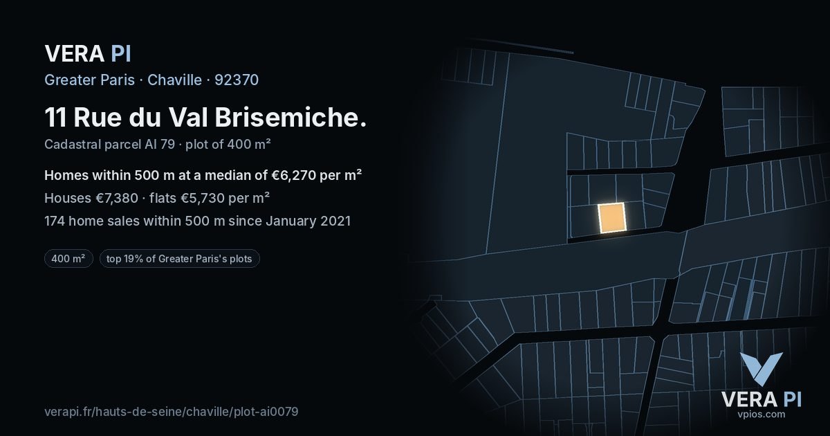 11 Rue du Val Brisemiche, Chaville at night – the plot lit, the parcels around coloured by the prices near them