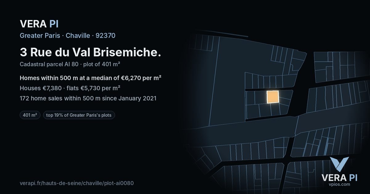 3 Rue du Val Brisemiche, Chaville at night – the plot lit, the parcels around coloured by the prices near them