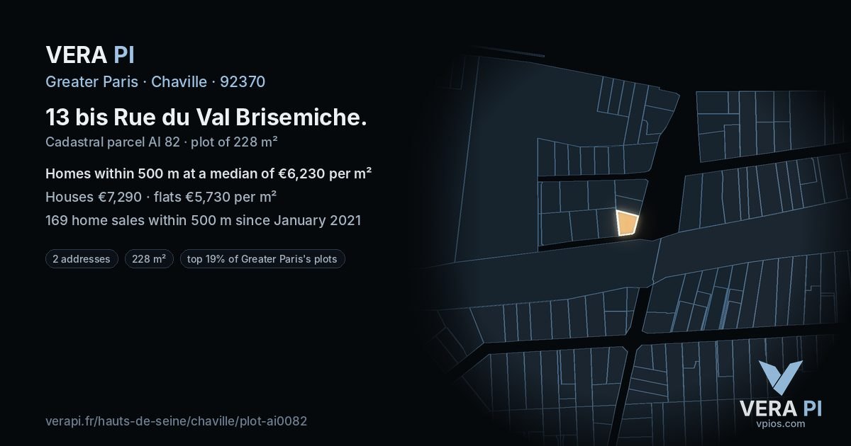 13 bis Rue du Val Brisemiche, Chaville at night – the plot lit, the parcels around coloured by the prices near them