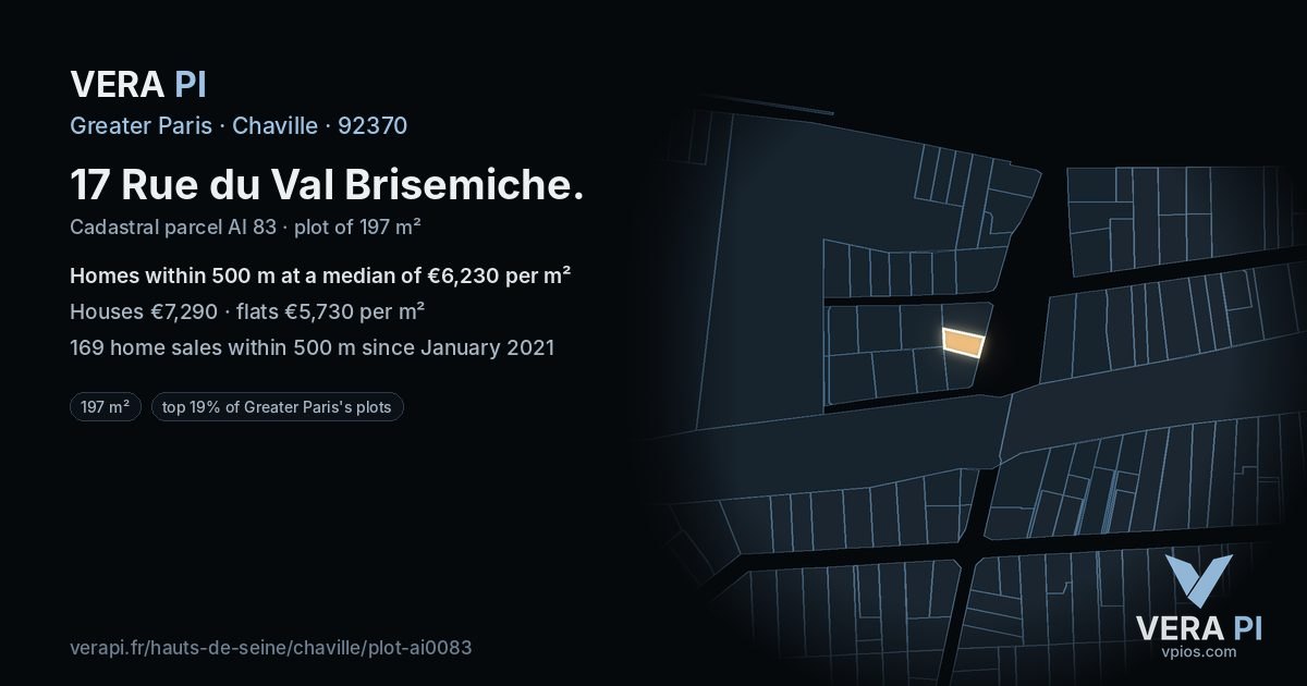 17 Rue du Val Brisemiche, Chaville at night – the plot lit, the parcels around coloured by the prices near them