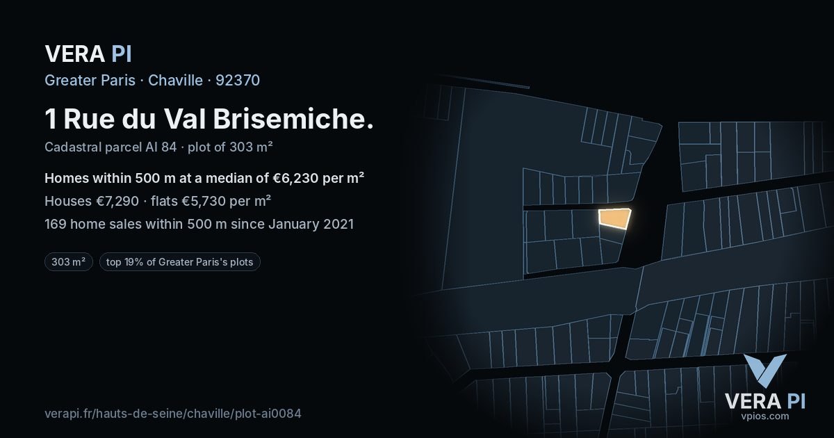 1 Rue du Val Brisemiche, Chaville at night – the plot lit, the parcels around coloured by the prices near them