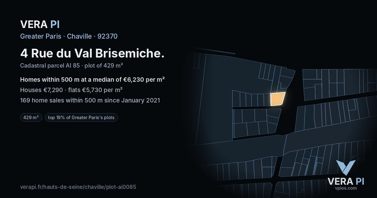4 Rue du Val Brisemiche, Chaville at night – the plot lit, the parcels around coloured by the prices near them