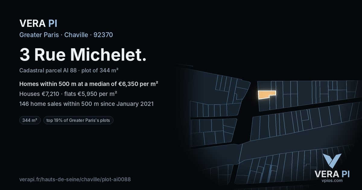 3 Rue Michelet, Chaville at night – the plot lit, the parcels around coloured by the prices near them