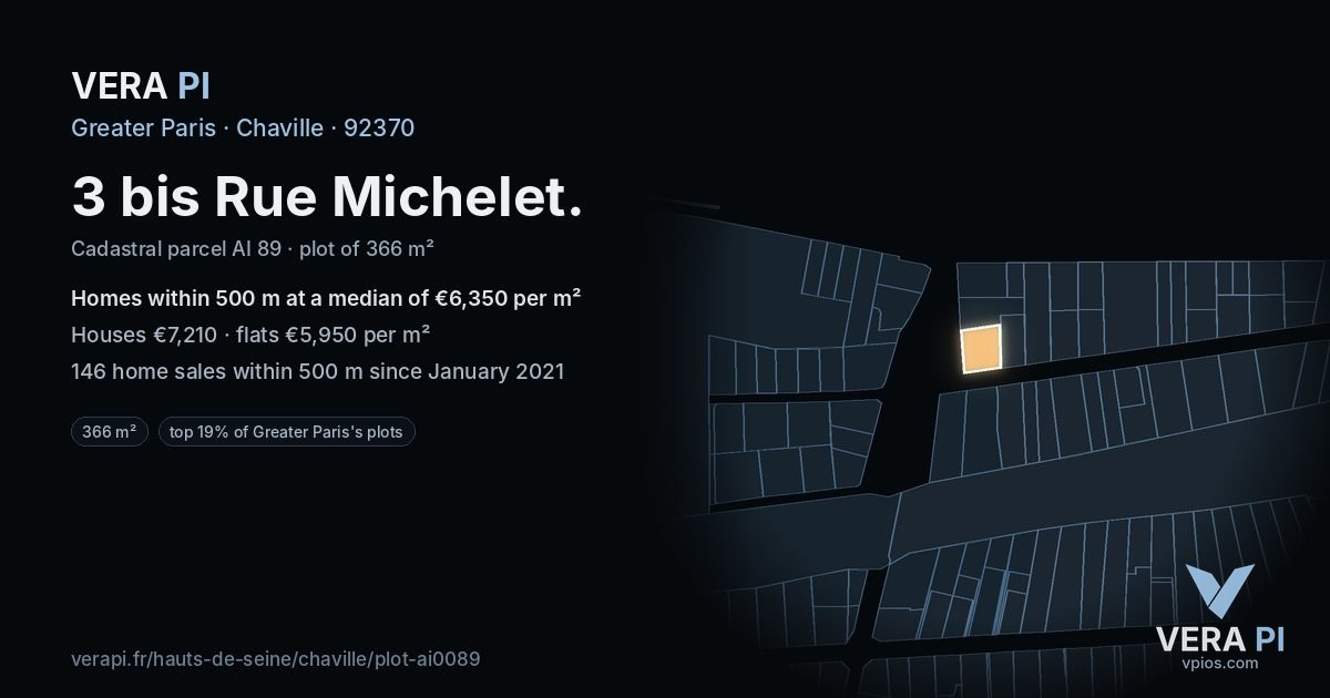 3 bis Rue Michelet, Chaville at night – the plot lit, the parcels around coloured by the prices near them