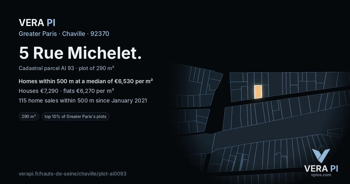 5 Rue Michelet, Chaville at night – the plot lit, the parcels around coloured by the prices near them