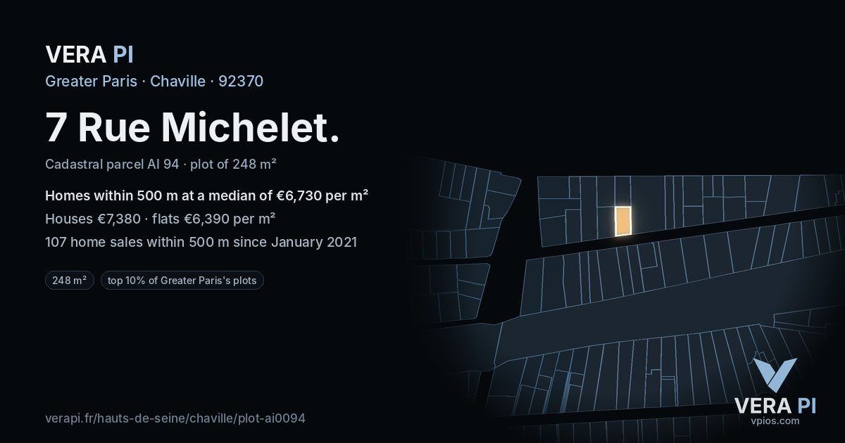 7 Rue Michelet, Chaville at night – the plot lit, the parcels around coloured by the prices near them