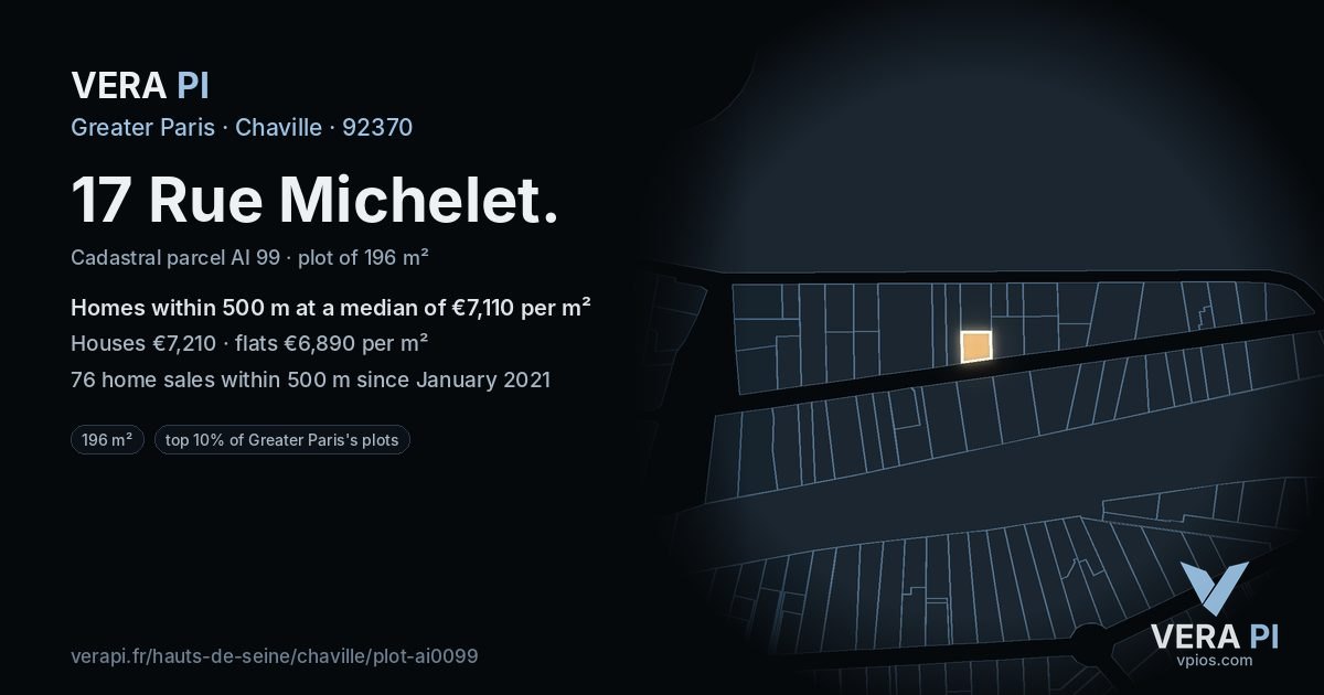 17 Rue Michelet, Chaville at night – the plot lit, the parcels around coloured by the prices near them
