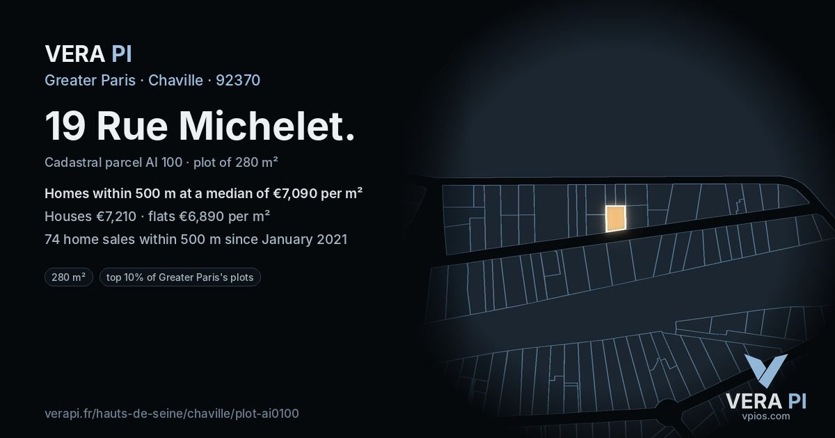 19 Rue Michelet, Chaville at night – the plot lit, the parcels around coloured by the prices near them