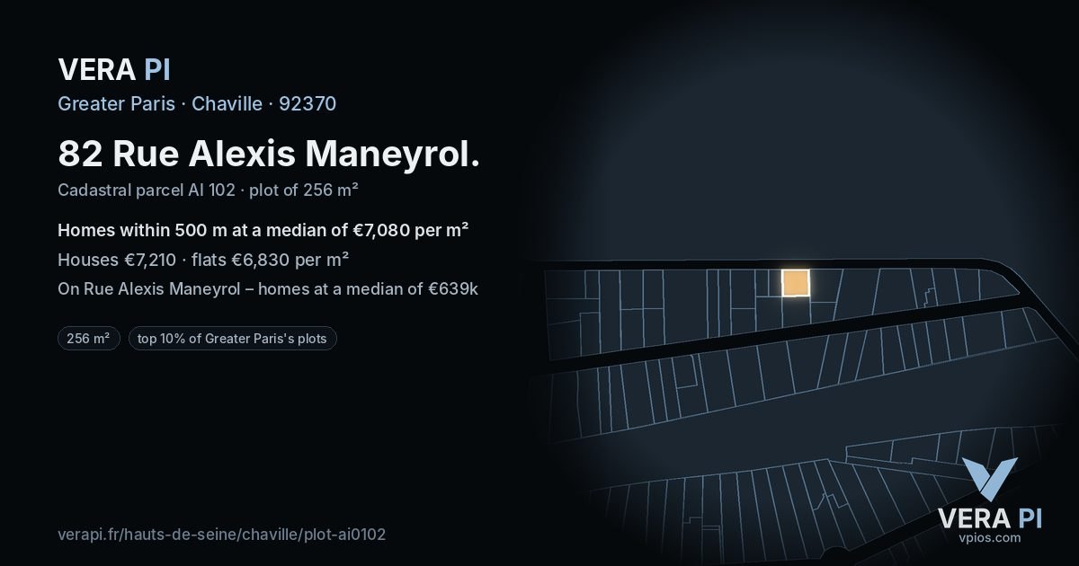 82 Rue Alexis Maneyrol, Chaville at night – the plot lit, the parcels around coloured by the prices near them