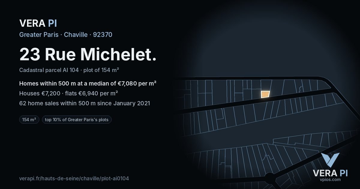 23 Rue Michelet, Chaville at night – the plot lit, the parcels around coloured by the prices near them