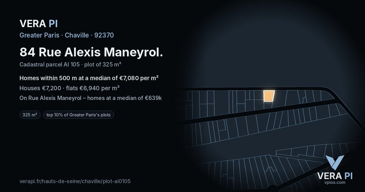 84 Rue Alexis Maneyrol, Chaville at night – the plot lit, the parcels around coloured by the prices near them