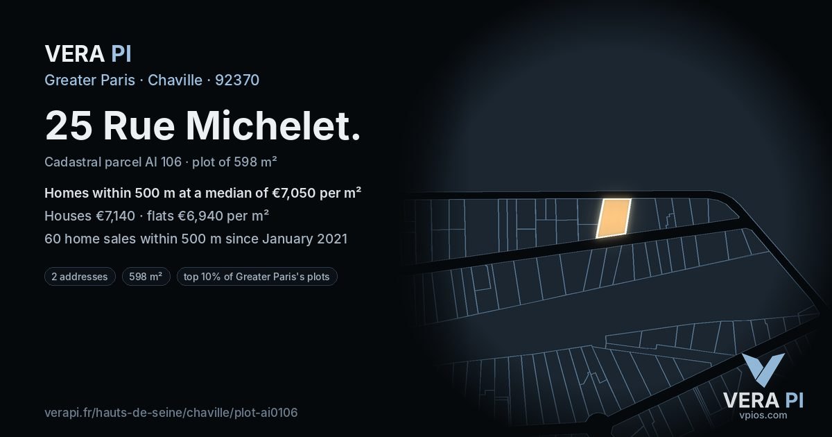 25 Rue Michelet, Chaville at night – the plot lit, the parcels around coloured by the prices near them