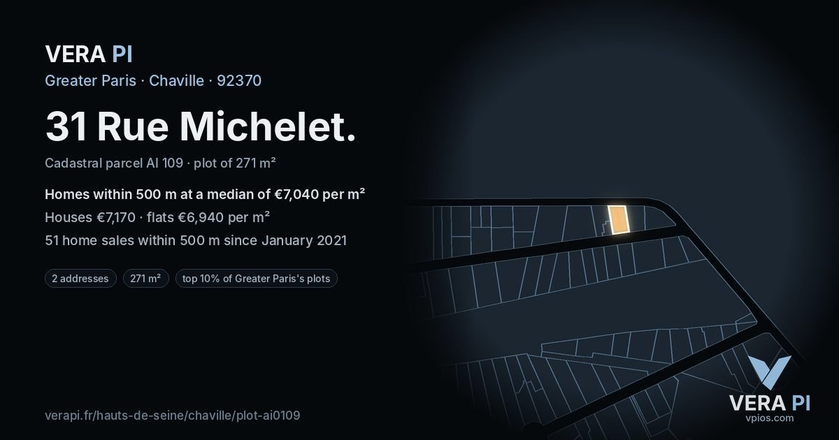 31 Rue Michelet, Chaville at night – the plot lit, the parcels around coloured by the prices near them
