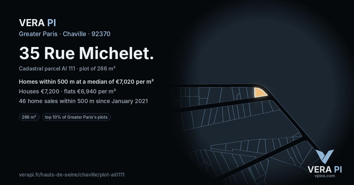 35 Rue Michelet, Chaville at night – the plot lit, the parcels around coloured by the prices near them