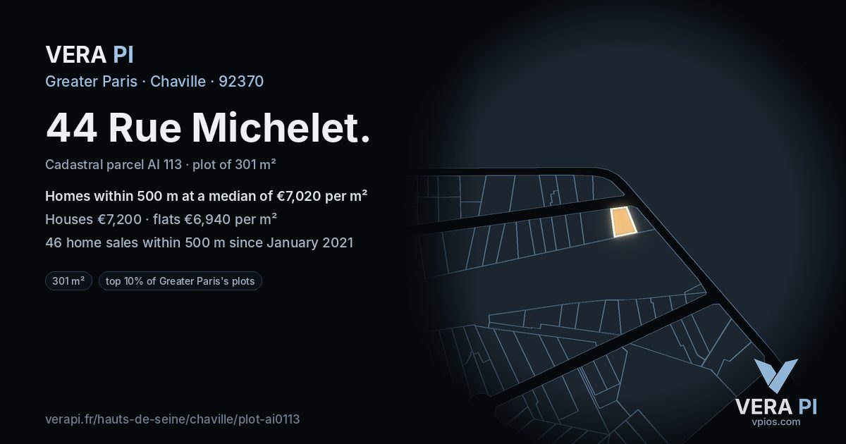 44 Rue Michelet, Chaville at night – the plot lit, the parcels around coloured by the prices near them