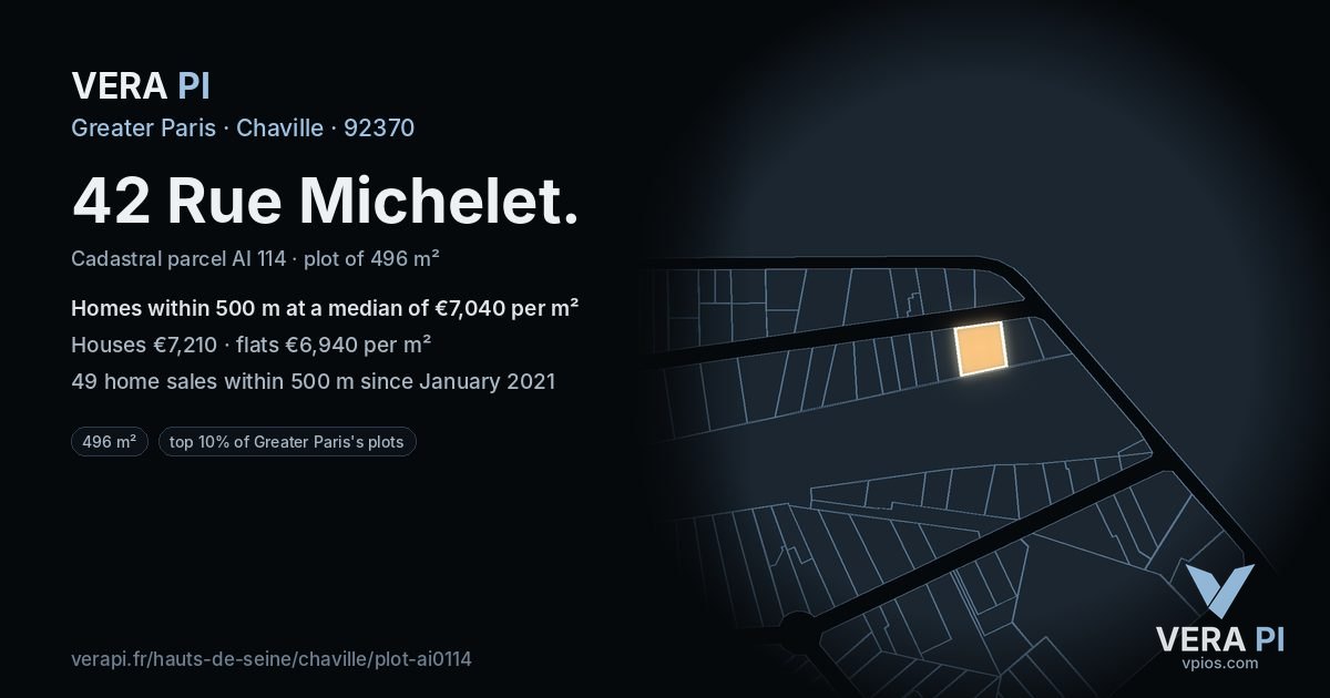 42 Rue Michelet, Chaville at night – the plot lit, the parcels around coloured by the prices near them