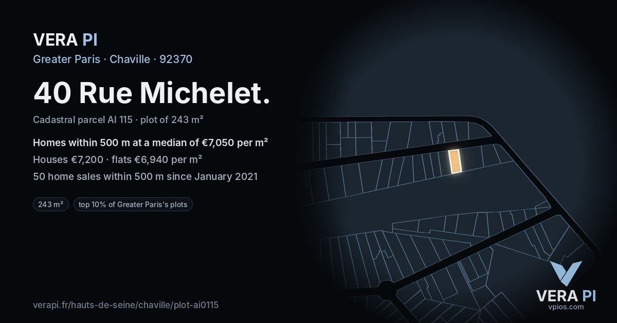 40 Rue Michelet, Chaville at night – the plot lit, the parcels around coloured by the prices near them
