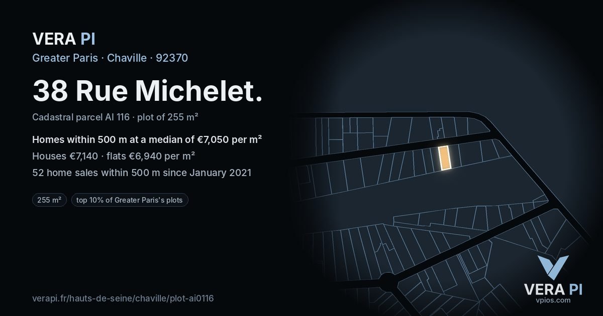 38 Rue Michelet, Chaville at night – the plot lit, the parcels around coloured by the prices near them
