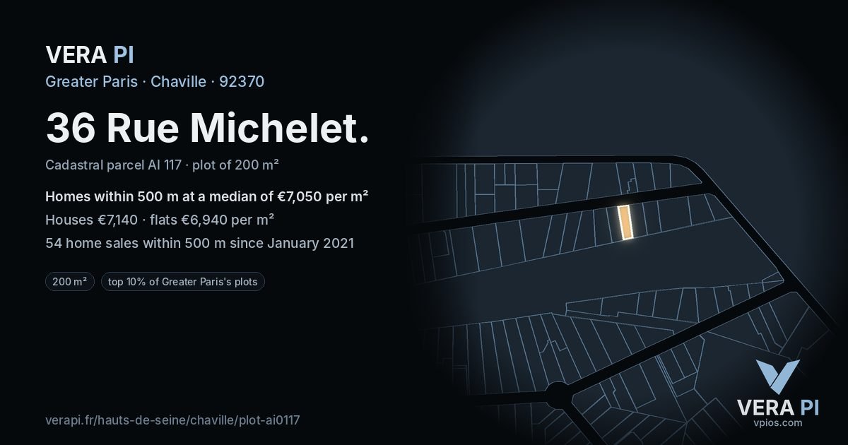 36 Rue Michelet, Chaville at night – the plot lit, the parcels around coloured by the prices near them