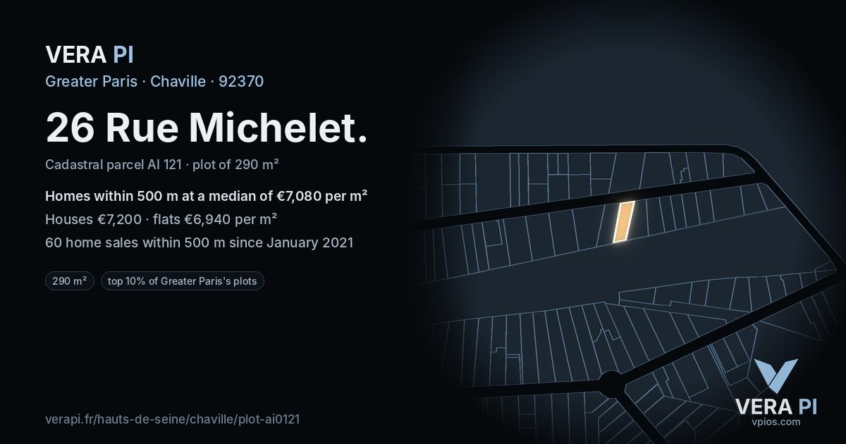 26 Rue Michelet, Chaville at night – the plot lit, the parcels around coloured by the prices near them