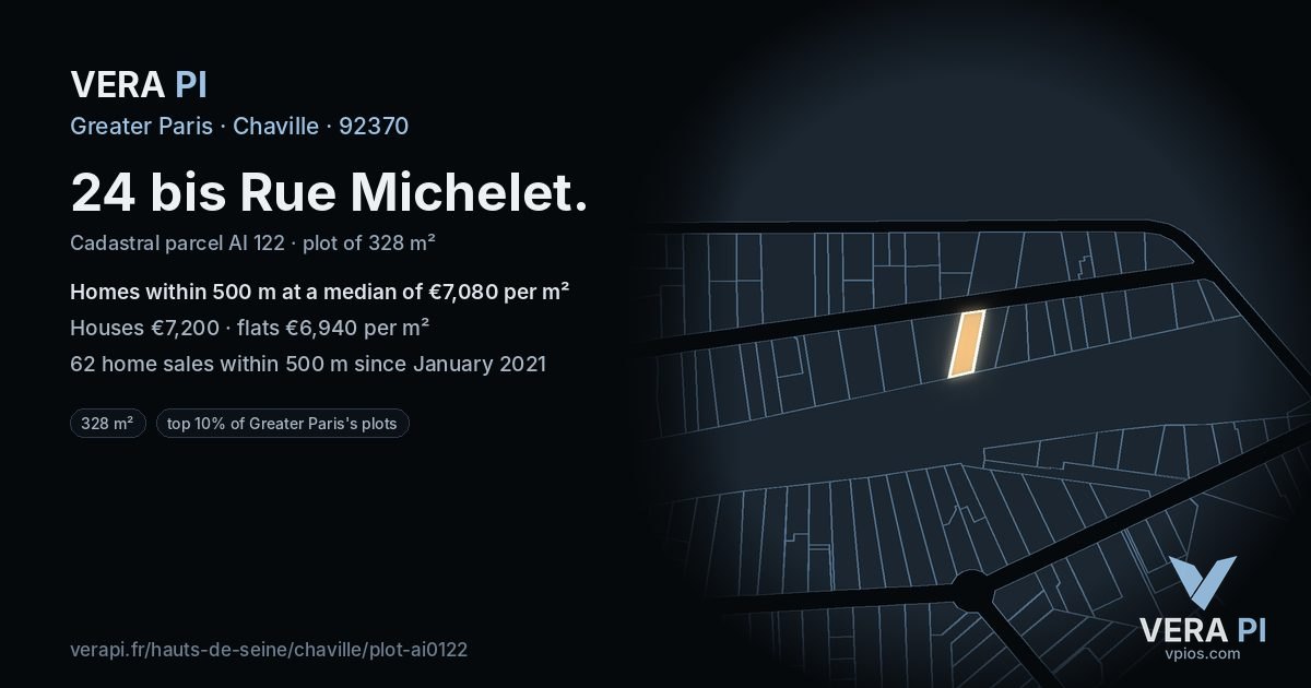 24 bis Rue Michelet, Chaville at night – the plot lit, the parcels around coloured by the prices near them