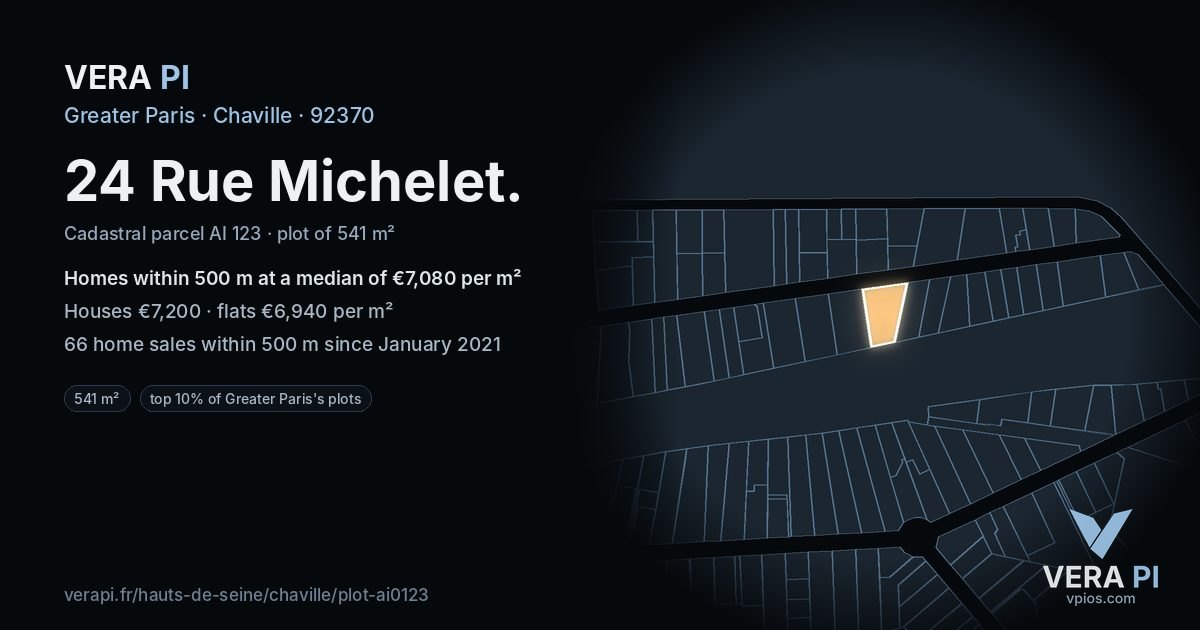 24 Rue Michelet, Chaville at night – the plot lit, the parcels around coloured by the prices near them