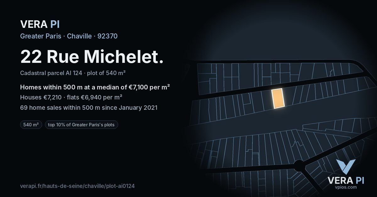 22 Rue Michelet, Chaville at night – the plot lit, the parcels around coloured by the prices near them