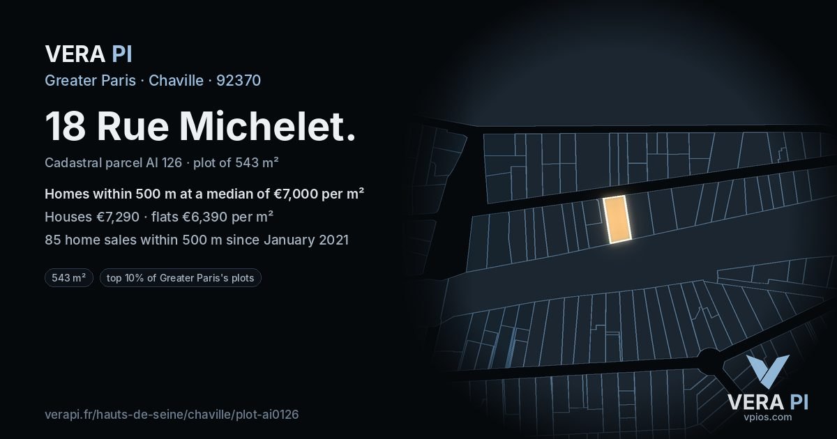 18 Rue Michelet, Chaville at night – the plot lit, the parcels around coloured by the prices near them