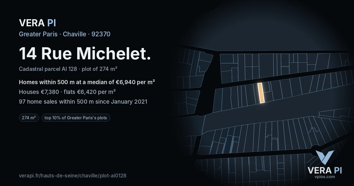14 Rue Michelet, Chaville at night – the plot lit, the parcels around coloured by the prices near them